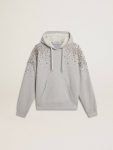 Women Gray Hooded Sweatshirt With Crystal Decoration Golden Goose Gray Sweatshirts - 1