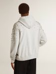 Women Gray Hooded Sweatshirt With Crystal Decoration Golden Goose Gray Sweatshirts - 4