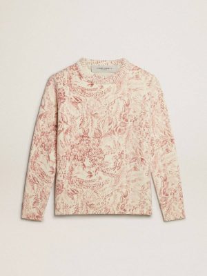Women Heritage White Golden Goose Women’s Round-Neck Sweater In Wool With All-Over Toile De Jouy Pattern Knitwear - 1