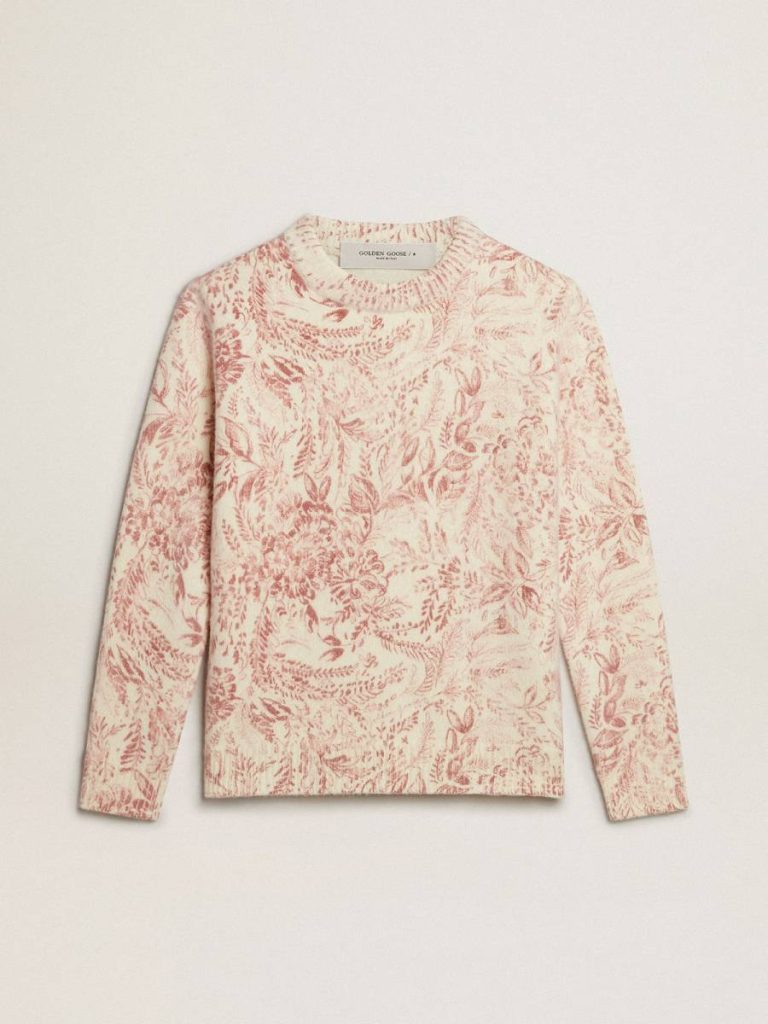 Women Heritage White Golden Goose Women’s Round-Neck Sweater In Wool With All-Over Toile De Jouy Pattern Knitwear - 1