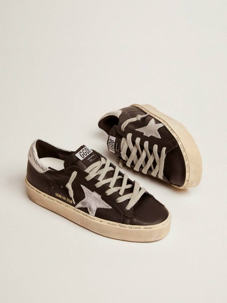 Women Hi Star Black Women's Hi Star In Black Leather With Silver Laminated Leather Star Golden Goose - 2