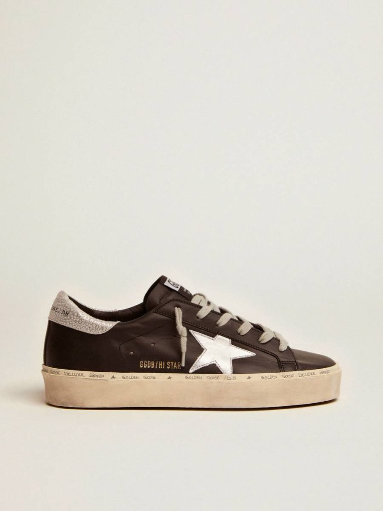 Women Hi Star Black Women's Hi Star In Black Leather With Silver Laminated Leather Star Golden Goose - 1