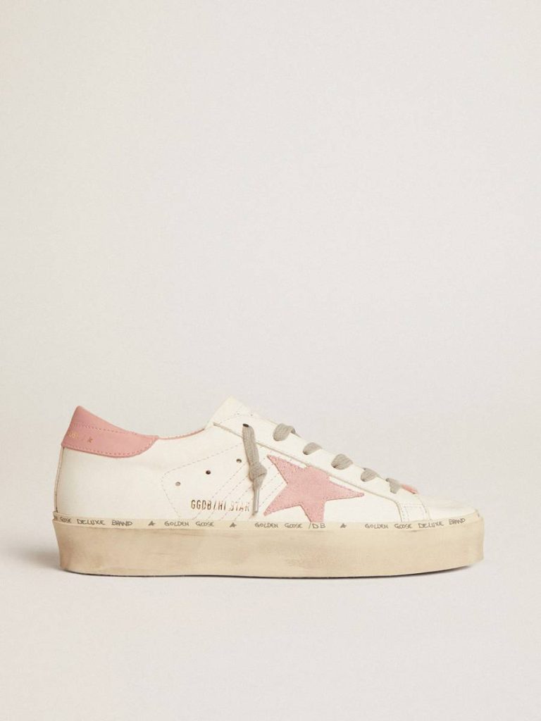 Women Hi Star Hi Star With Suede Star And Old Rose Leather Heel Tab White Golden Goose - 1
