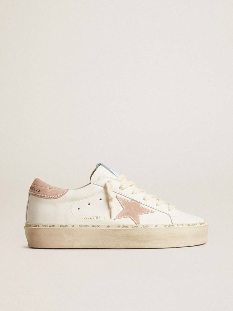 Women Hi Star White Women's Hi Star Ltd With Old Rose Suede Star And Heel Tab With Pearls Golden Goose - 1