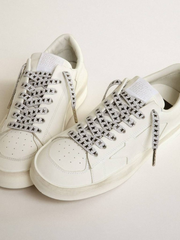 Women Ice-Gray Cotton Laces With Contrasting Black Stars Golden Goose Laces Ice Gray - 3