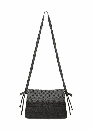 Women Issey Miyake Chenille Velour Shoulder Bags Black （No.15）|Peacock Green （No.66）|Purple （No.81） - 1
