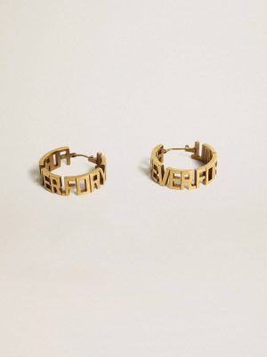 Women Jewelry Antique Gold Golden Goose Hoop Earrings In Antique Gold Color With Forever For You Lettering - 1