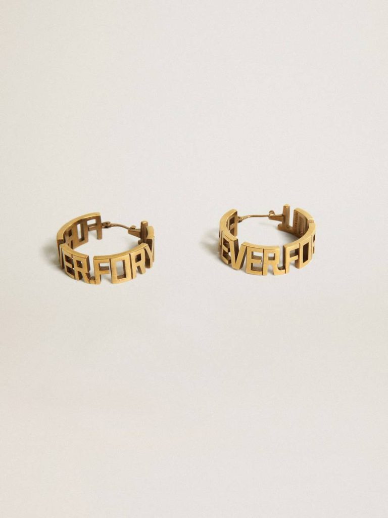Women Jewelry Antique Gold Golden Goose Hoop Earrings In Antique Gold Color With Forever For You Lettering - 1