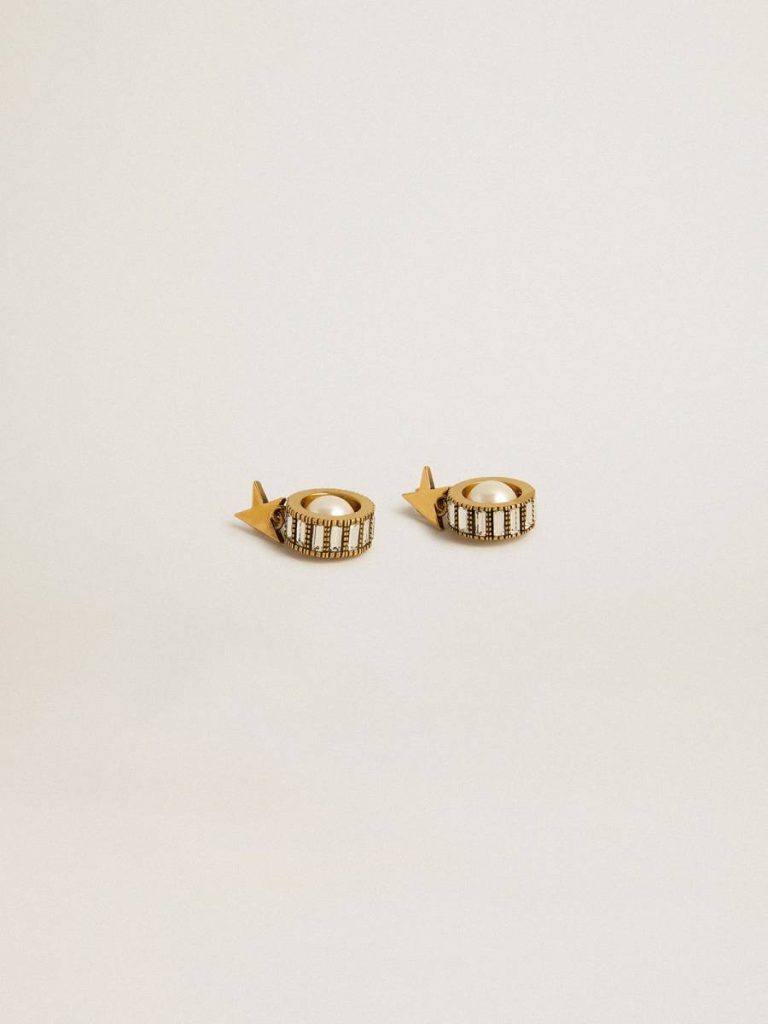 Women Jewelry Earrings With Gold Star And Pearl Antique Gold Golden Goose - 2
