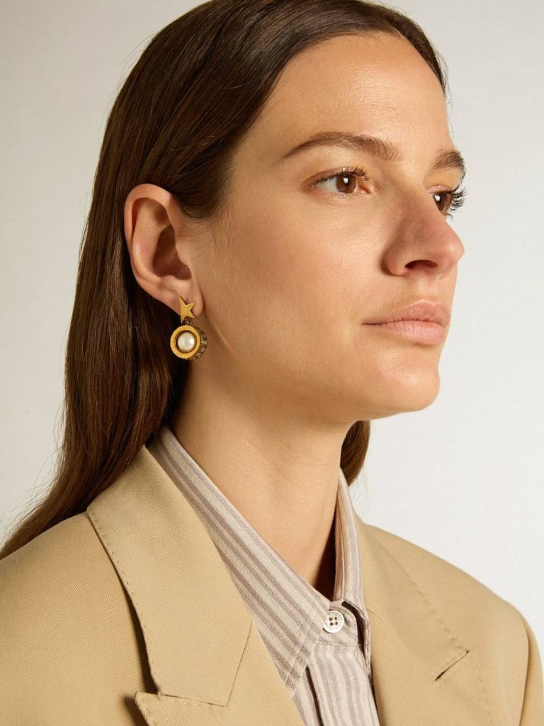 Women Jewelry Earrings With Gold Star And Pearl Antique Gold Golden Goose - 3