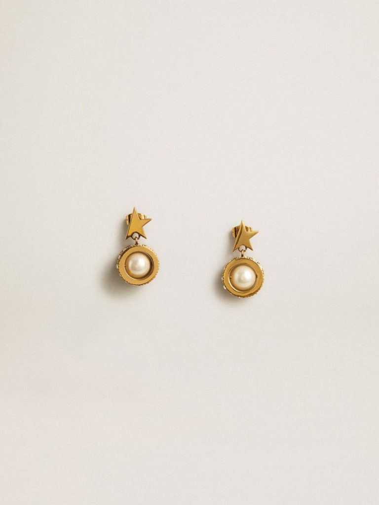 Women Jewelry Earrings With Gold Star And Pearl Antique Gold Golden Goose - 1