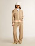 Women Light Beige Women’s Light Beige Zipped Sweatshirt With White Logo Sweatshirts Golden Goose - 3