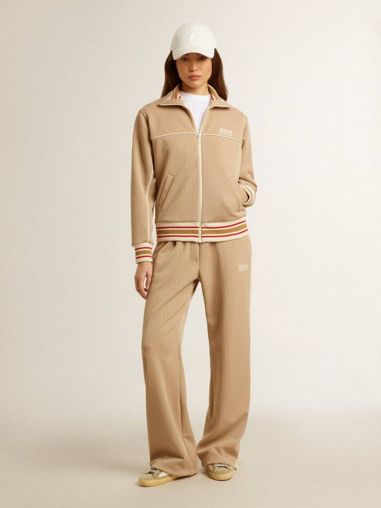 Women Light Beige Women’s Light Beige Zipped Sweatshirt With White Logo Sweatshirts Golden Goose - 3