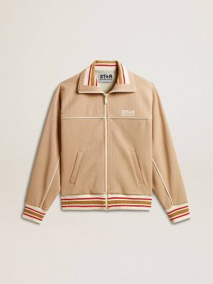 Women Light Beige Women’s Light Beige Zipped Sweatshirt With White Logo Sweatshirts Golden Goose - 1