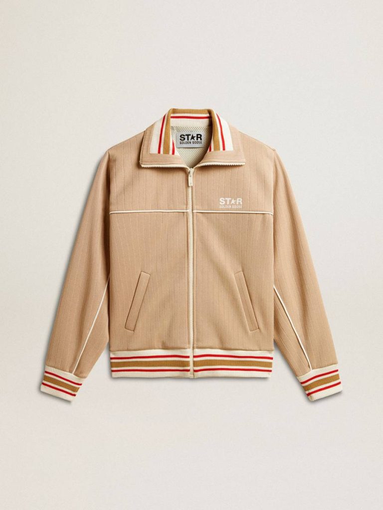 Women Light Beige Women’s Light Beige Zipped Sweatshirt With White Logo Sweatshirts Golden Goose - 1