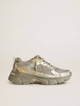 Women Lightstar Golden Goose Women’s Lightstar In Metallic Leather And Silver Mesh With Gray Star - 1