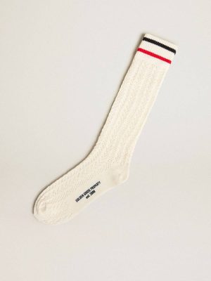 Women Long Ribbed Socks In Vintage White With Two-Tone Stripes Socks Golden Goose - 1