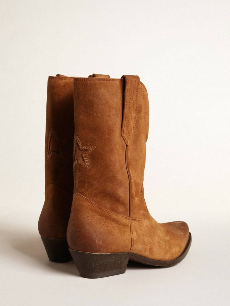 Women Low Wish Star Boots In Cognac-Colored Suede With Inlay Star Boots Golden Goose - 4