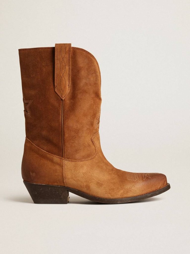 Women Low Wish Star Boots In Cognac-Colored Suede With Inlay Star Boots Golden Goose - 1