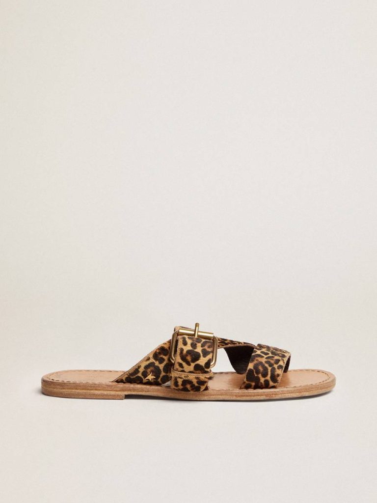 Women Margaret Flat Sandals In Leopard-Print Pony Skin Golden Goose Sandals - 1