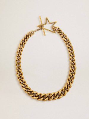 Women Necklace In Antique Gold Decreasing Chain With Star-Shaped Clasp Antique Gold Golden Goose Jewelry - 1