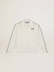 Women Papyrus White Golden Goose Women’s White Zipped Sweatshirt With White Strip And Black Stars Sweatshirts - 1