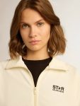 Women Papyrus White Golden Goose Women’s White Zipped Sweatshirt With White Strip And Black Stars Sweatshirts - 2