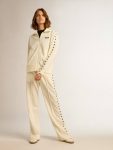 Women Papyrus White Golden Goose Women’s White Zipped Sweatshirt With White Strip And Black Stars Sweatshirts - 3