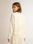 Women Papyrus White Golden Goose Women’s White Zipped Sweatshirt With White Strip And Black Stars Sweatshirts - 4