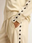 Women Papyrus White Golden Goose Women’s White Zipped Sweatshirt With White Strip And Black Stars Sweatshirts - 5
