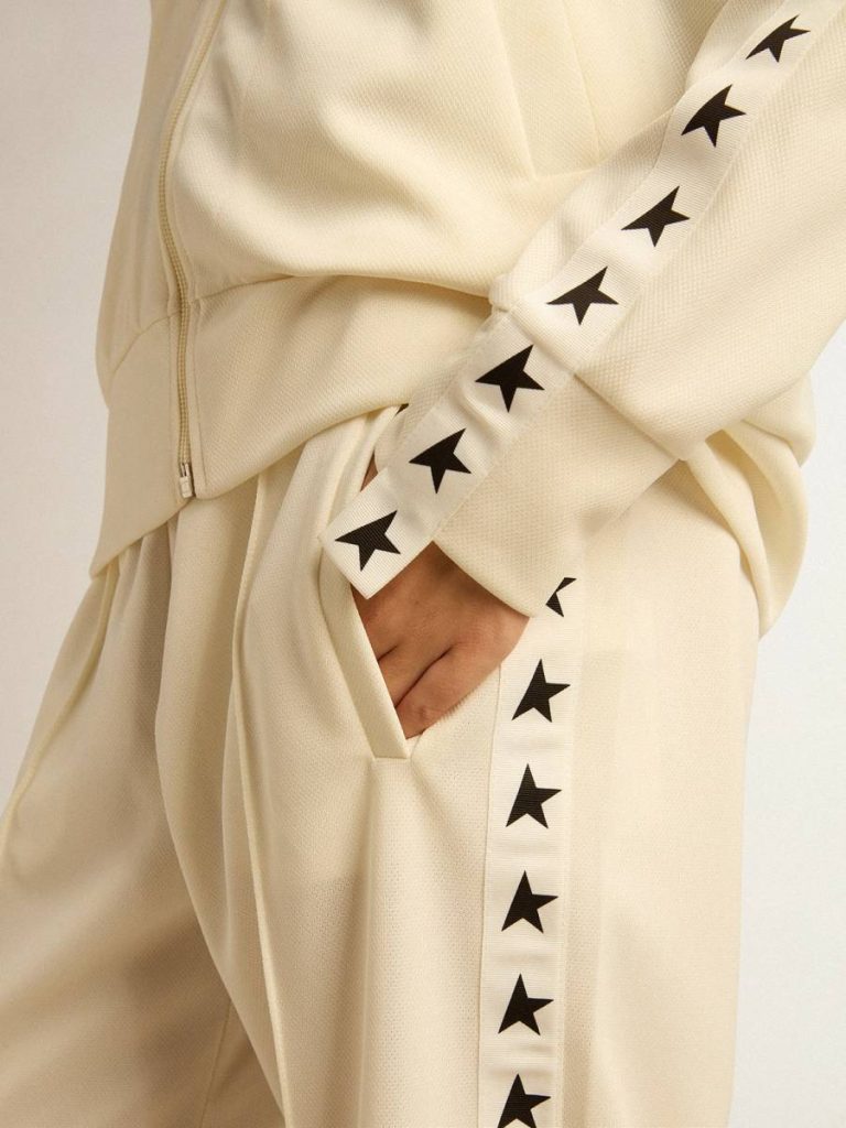 Women Papyrus White Golden Goose Women’s White Zipped Sweatshirt With White Strip And Black Stars Sweatshirts - 5