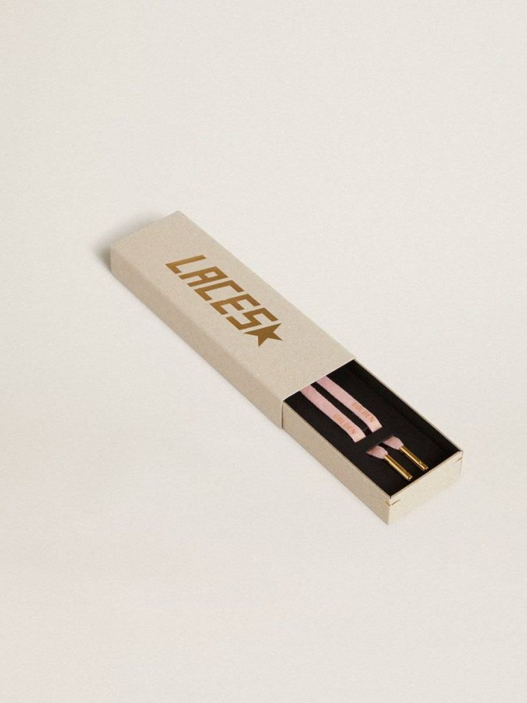 Women Pink Cotton Laces With Contrasting Gold Logo Golden Goose Laces Pink - 2