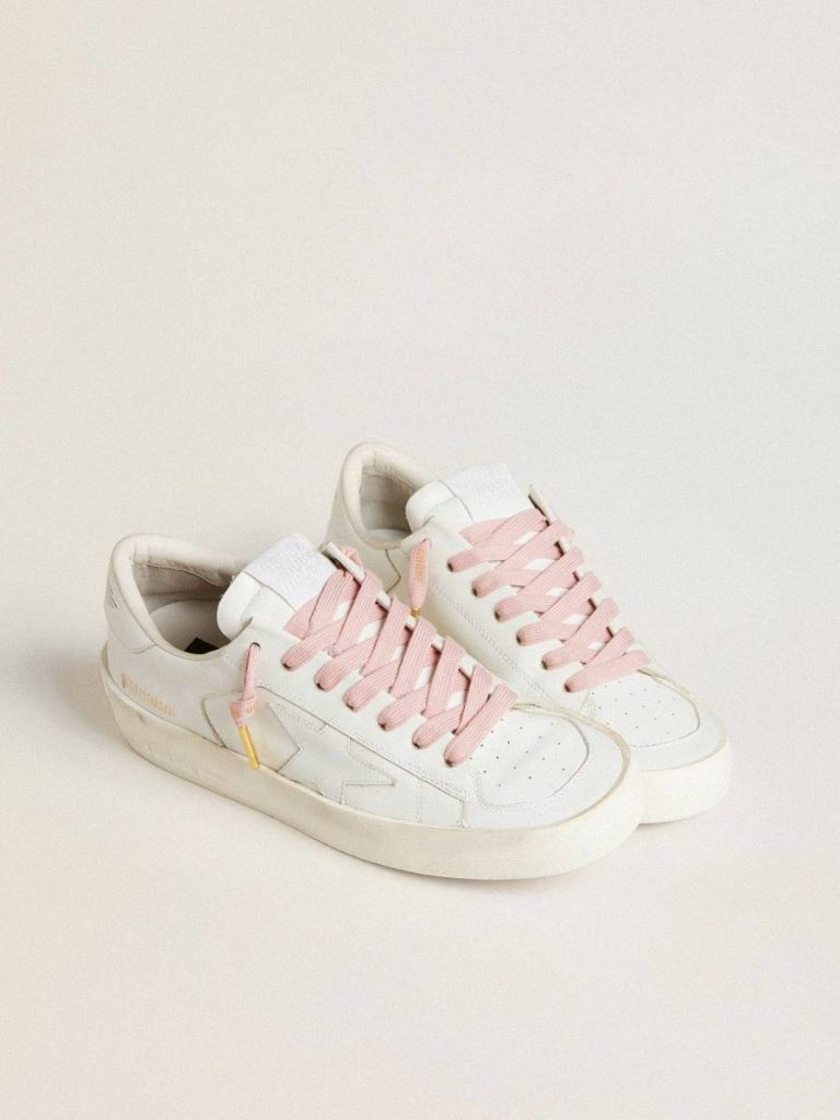 Women Pink Cotton Laces With Contrasting Gold Logo Golden Goose Laces Pink - 3