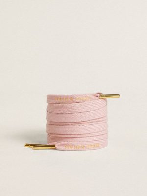 Women Pink Cotton Laces With Contrasting Gold Logo Golden Goose Laces Pink - 1