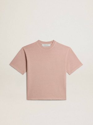 Women Powder Pink Powder-Pink T-Shirt With Reverse Logo On The Back - Jersey Capsule Golden Goose T-Shirts & Tops - 1