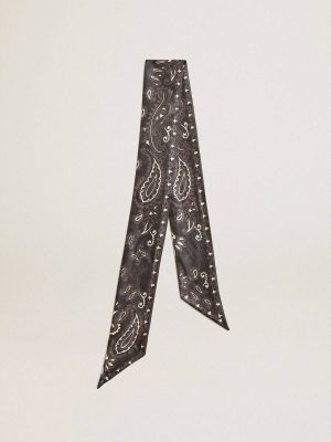 Women Ribbon In Black Silk Twill With Paisley Pattern Golden Goose Black Bag Accessories - 1
