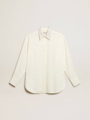Women Shirt In Vintage White With Jacquard Design And Embroidery Vintage White Golden Goose Shirts - 1