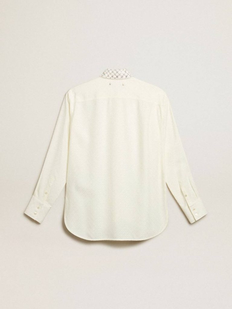 Women Shirt In Vintage White With Jacquard Design And Embroidery Vintage White Golden Goose Shirts - 5