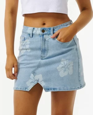 Women Skirts Hibiscus Heat Overdyed Denim Skirt Rip Curl - 1