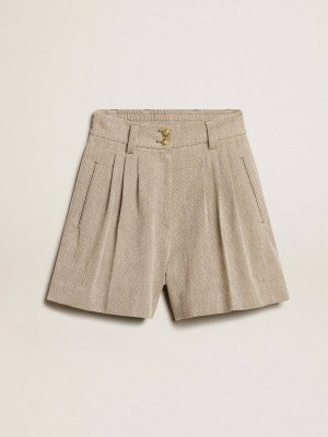 Women Skirts & Shorts Women’s Aged White Cotton Shorts With Elasticated Waist Golden Goose Aged White - 1