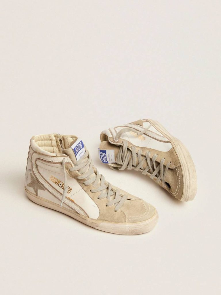 Women Slide Women's Slide With Ice-Gray Suede Star And White Flash White Golden Goose - 2