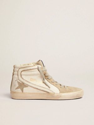 Women Slide Women's Slide With Ice-Gray Suede Star And White Flash White Golden Goose - 1