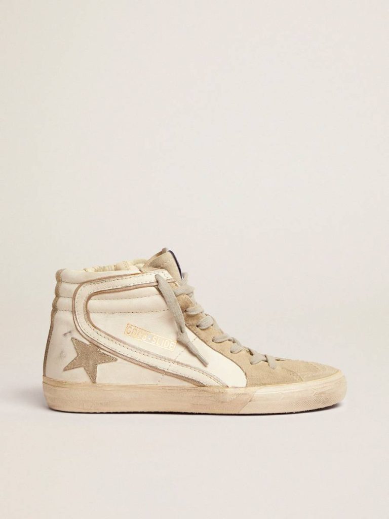 Women Slide Women's Slide With Ice-Gray Suede Star And White Flash White Golden Goose - 1