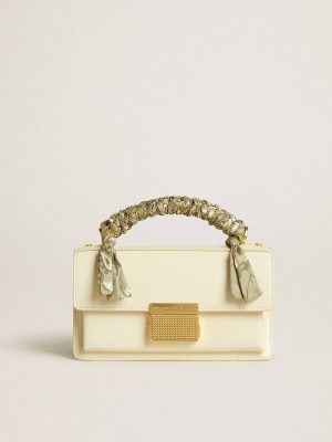 Women Small Venezia Bag In Butter-Colored Boarded Leather With Braided Scarf Butter Golden Goose Crossbody Bags - 1