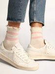 Women Socks Golden Goose Distressed-Finish White Socks With Baby-Pink Logo And Stripes Papyrus White - 4