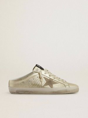 Women Super-Star Sabot Super-Star Sabots In Platinum Foiled Leather With Beige Suede Star Golden Goose - 1