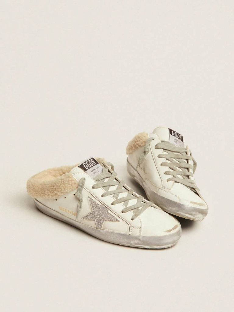 Women Super-Star Sabots In White Leather With Shearling Lining Golden Goose White Super-Star Sabot - 2