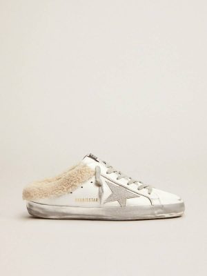 Women Super-Star Sabots In White Leather With Shearling Lining Golden Goose White Super-Star Sabot - 1