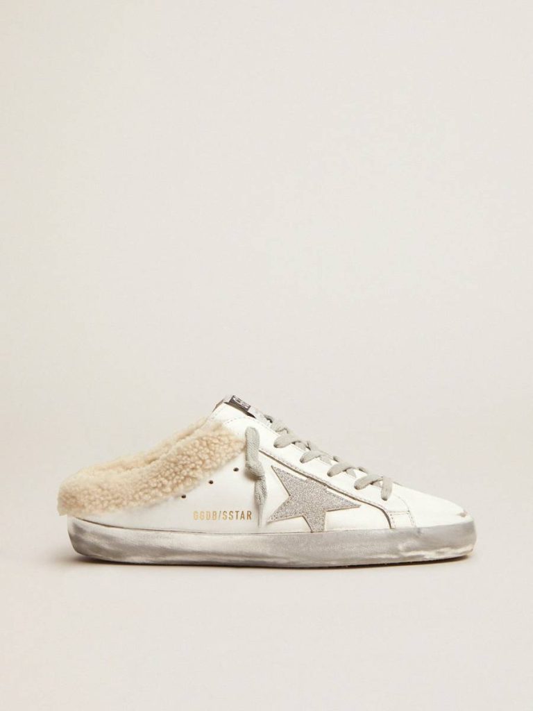 Women Super-Star Sabots In White Leather With Shearling Lining Golden Goose White Super-Star Sabot - 1