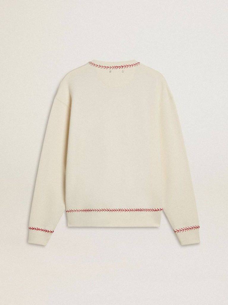 Women Sweatshirts Golden Goose Cny Sweatshirt In Worn-White Cotton With Red Embroidery Worn White - 2